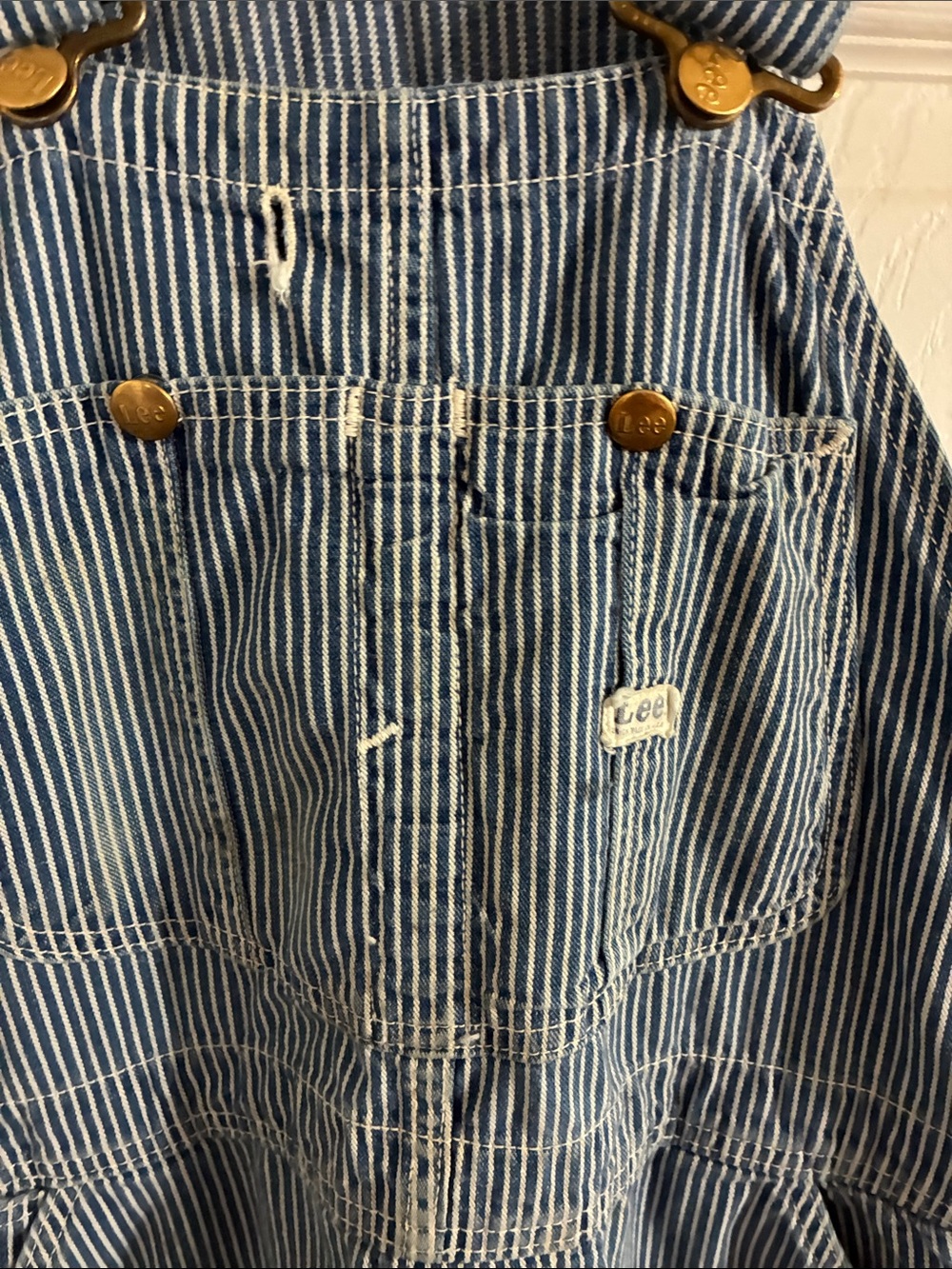 Lee Blue and White Striped Denim Overalls - Picture 2 of 9